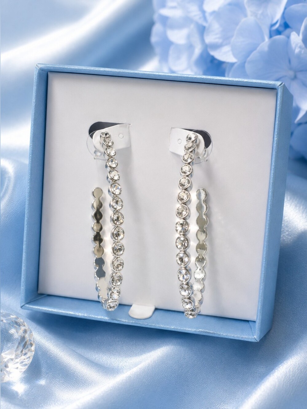 Touchstone By Swarovski - Crystal Silver Hoop Earrings - NIB - Picture 3 of 6